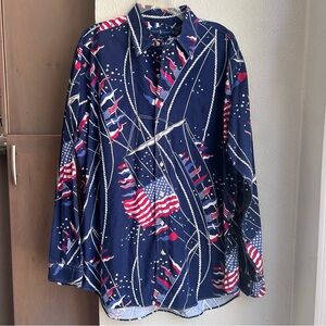 RALPH LAUREN Nautical Yacht Regatta Sailing & USA Flags Classic Fit Shirt XL